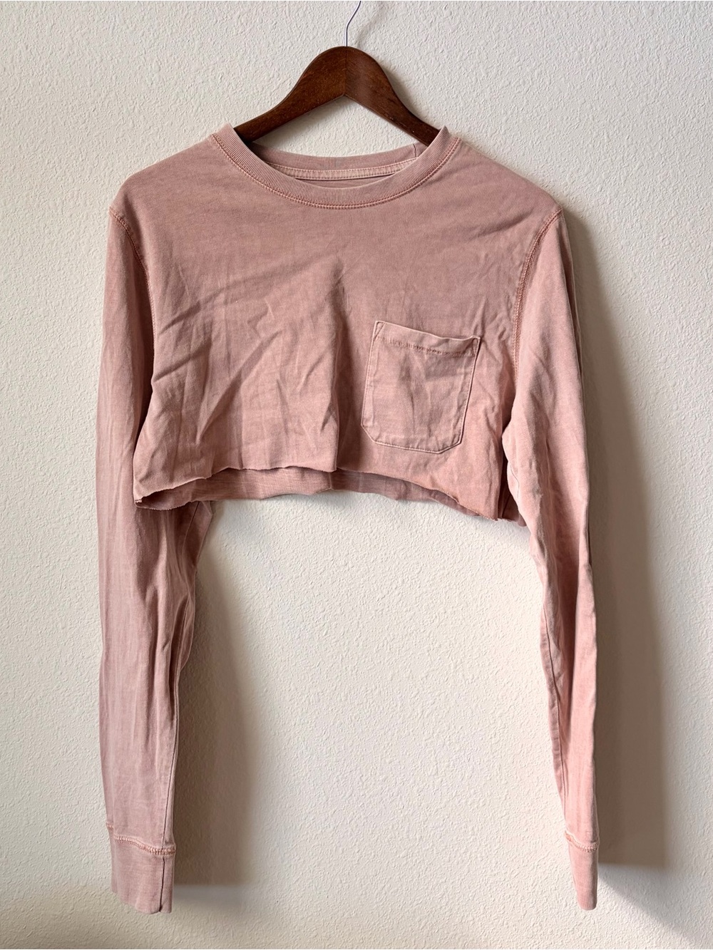 Target Blush Pink Cropped Long Sleeve Casual Lounge Pocket Tee